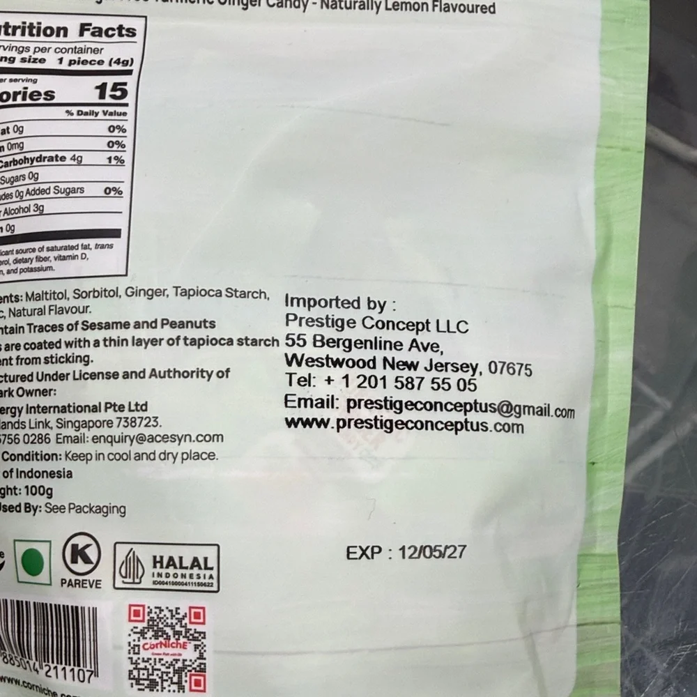 Turmeric Ginger Candy - Lemon Flavor (Green) price is for 5 packet